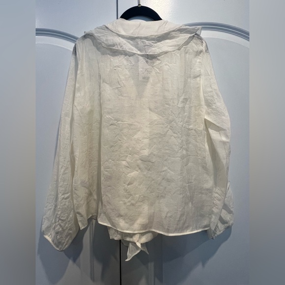 Zara White Ruffled Button Down Shirt - Picture 4 of 6